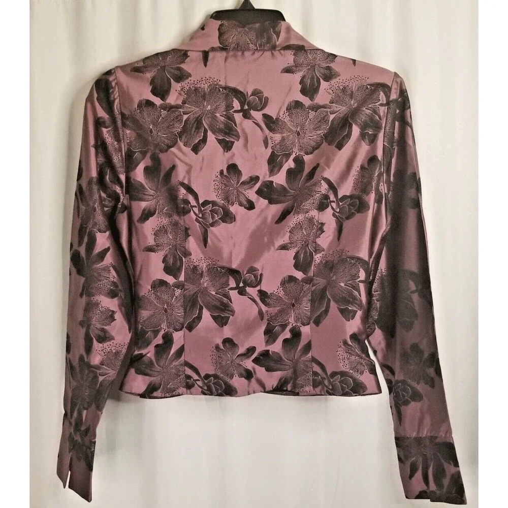 Carmen Marc Valvo Women's Top Faux Wrap V-Neck Silk Blend Long Sleeve Size 4 - Picture 5 of 7